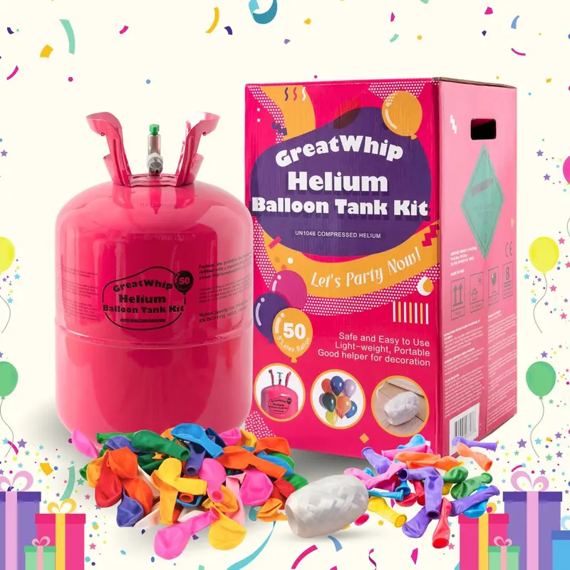GREATWHIP 13L Helium Tank Cylinder Up To 50 Latex Balloons, Helium Tank For Balloons At Home
