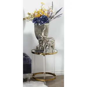 Acrylic Plastic Circular Side End Accent Table with Mirrored Top and Acrylic Legs 19" x 19" x 23"