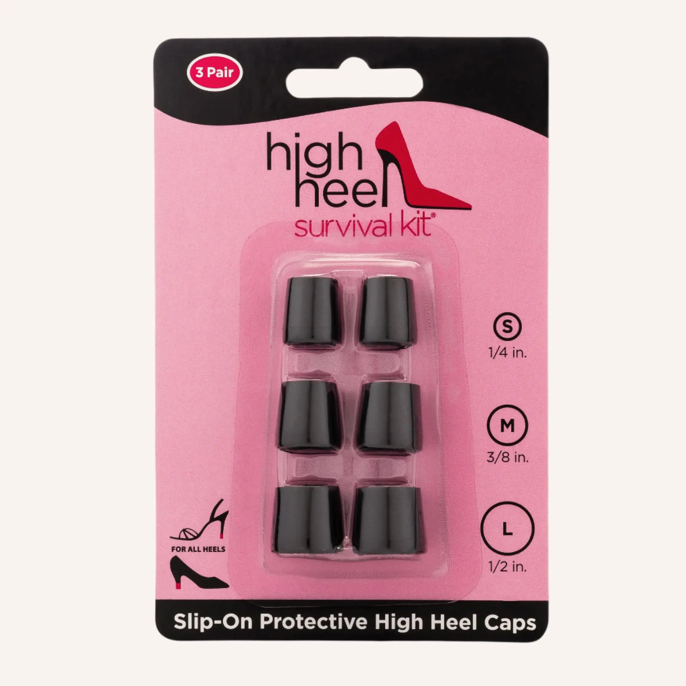 Slip-On High Heel Protectors, 3-Size Set of Textured Caps for Added Stability and Wear Protection - Anti-Clacking Protector Guard for Footwear