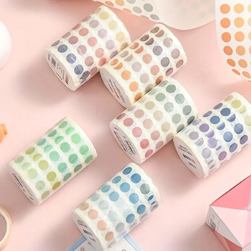 1roll Morandi Color Polka Dot Sticker Small Round Sticker Hand Account Sticker Tape Adhesive Backed Self Adhesive Removable Adhesive Stickers