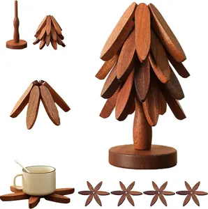 Christmas Tree Trivet, Christmas Tree Trivet Set, Artisanal Wooden Trivets for Hot Dishes, Stand Like a Christma, Kitchen Counter Decor Tools, Artisanal Wooden Coasters (Peach, 4pcs)