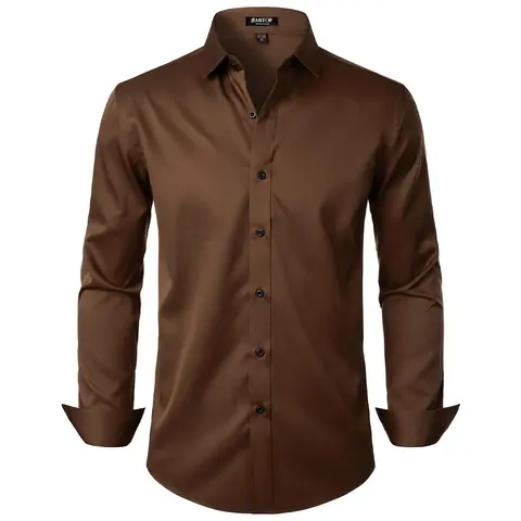 JEMITOP Men's Stretch Long Sleeve Solid Button-Down Dress Shirt - Subtle Sheen, Wrinkle-Resistant Formal Apparel for Weddings, Prom, Party