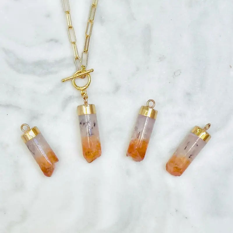 Citrine Goddess Lakshmi Pendulum Necklace 18K Gold Plated Chain T-Clasp Spiritual Guidance Perfect Gift for Witches