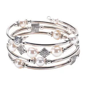 Explorinox Multi-layered Faux Turquoise Bracelet Different Charms Luster Polished Alloy Vintage Style Adjustable Bangle Gift for Anniversary Birthday