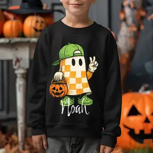 Personalized Halloween Ghost Sweatshirt, Kids Custom Ghost, Cute Halloween Shirts for Children, Pumpkin Basket Hoodie, Youth Heavy Blend Hooded Sweatshirt