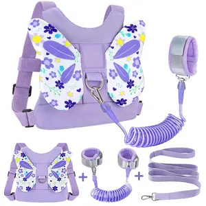 P-LWL030    Toddler Harness Leash, Cute Butterfly Kids Leash + Anti Lost Wrist Link for Outdoor Travel, Mini Child Walking Harness Wristband Assistant Strap Belt for Baby Girls (Purple)