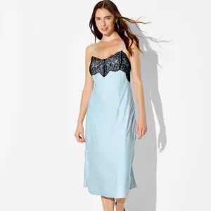 Women's Lace Trim Satin Midi A-Line Dress - Wild Fable