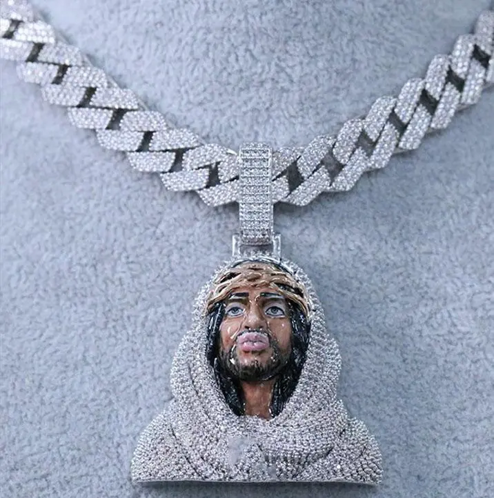 Luxury silver pendant, high-end hip-hop luxury style, enamel jewelry, enamel religious ice cold charm, hip-hop Jesus pendant, Valentine's Day Father's Day Mother's Day accessory, large carnival party accessory