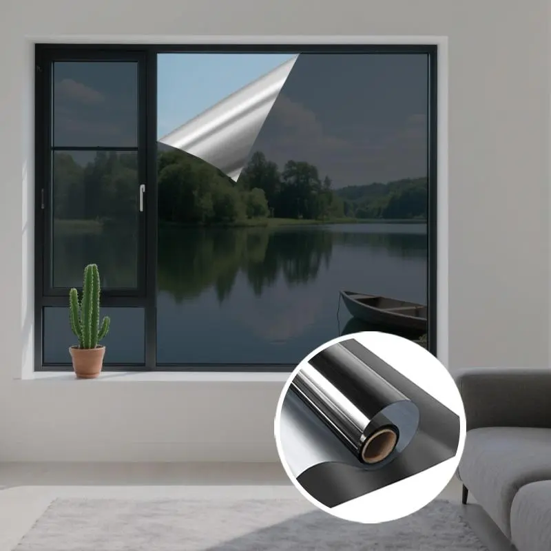 A roll of window privacy film window color, family during the day mirror glass window cover, heat UV blocking, visible appearance, apply to the home, office, restaurant or classroom, reduce glare film Sun Shade Film