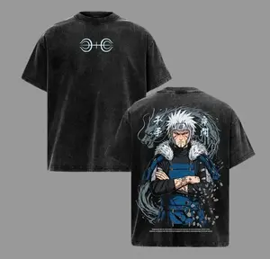 Tobirama Senju Naruto Vintage Washed Oversized Anime T-Shirt, Second Hokage Graphic Tee, Heavyweight Cotton Streetwear Gym Shirt, Unisex Manga Apparel Gift for Anime Fans Crewneck Tshirt