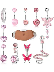 Y2K Fashion Heart Butterfly Snake Belly Rings Set for Women, Body Piercing Navel Studs Party Jewelry, Daily Wear Beach Vacation Style Belly Button Piercing