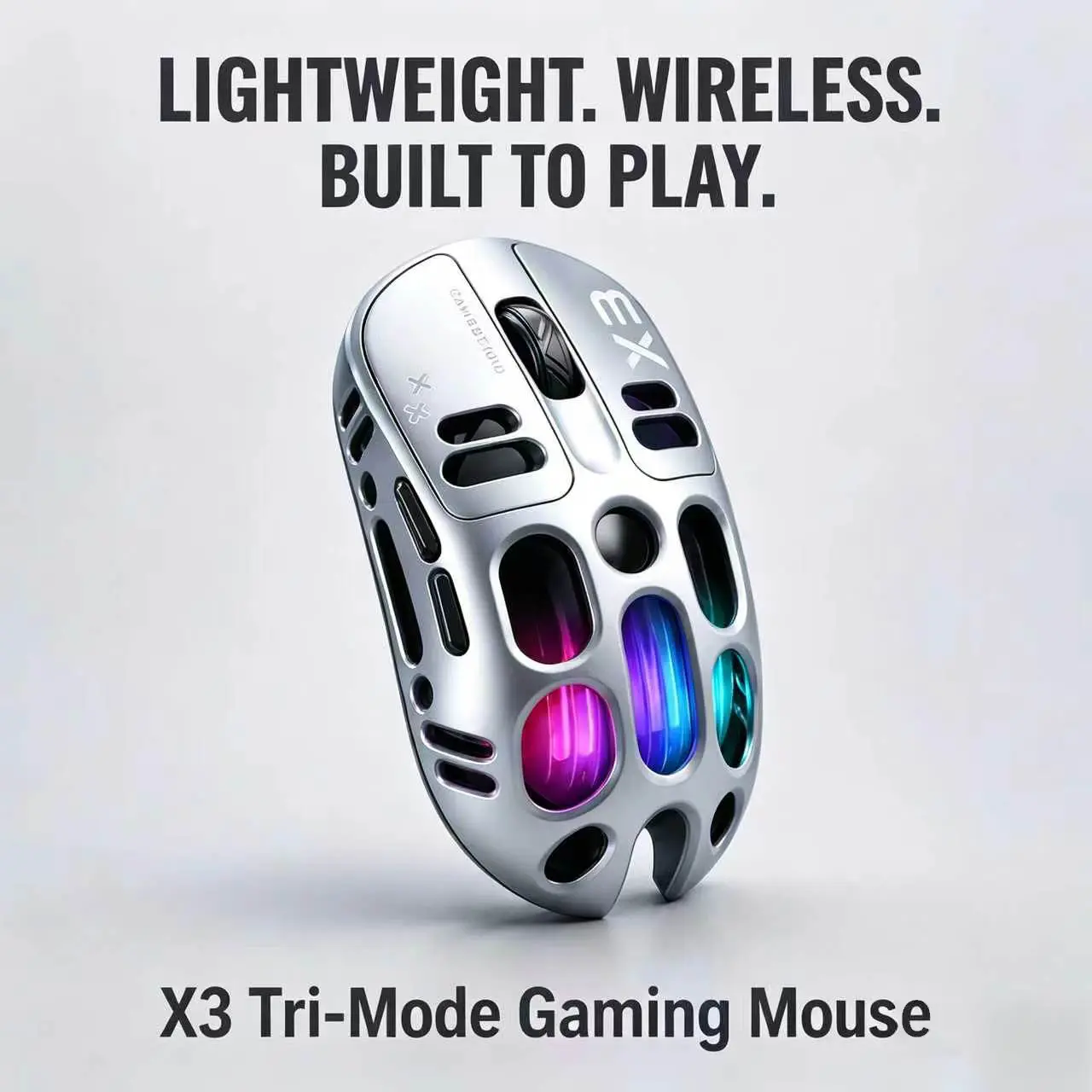 T-WOLF X3 Tri-Mode Wireless Gaming Mouse, Lightweight RGB Mouse with Bluetooth, 2.4G & Type-C, 6-Level DPI, Rechargeable Gaming Mouse