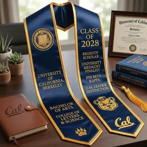 Custom University Graduation Stole, Personalized UC Berkeley Class of 2028 Sash, Multi Title Achievement Stole, Custom Scholar Gold