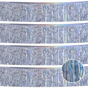Laser Silver Birthday Decorations Tinsel Garland Parade Float Decorations for Trailer 4Pack 48FT Christmas Party Decor Ceiling Fringe Banner Silver Backdrop for Streamers Party Decorations