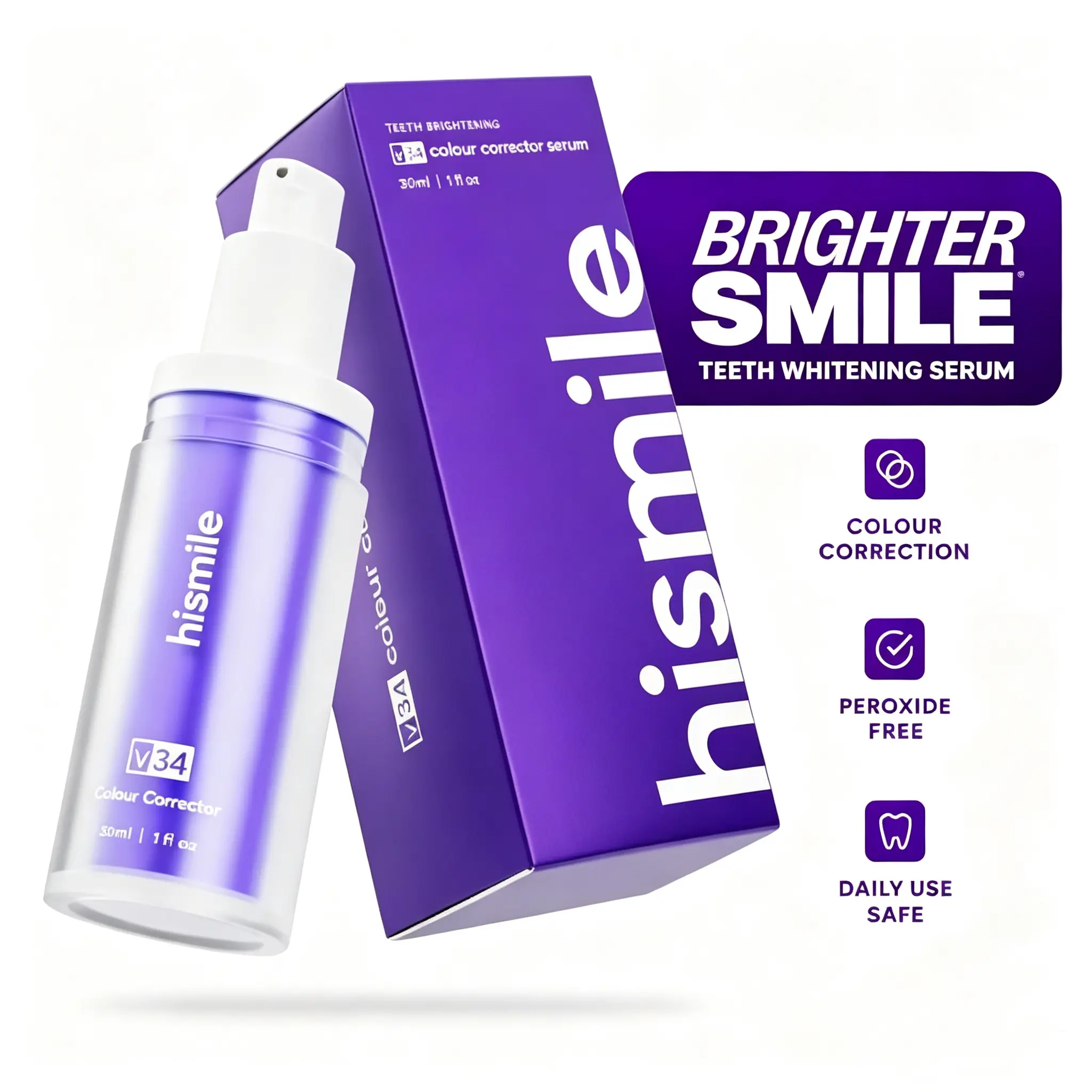Hismile V34 Purple Toothpaste - Color-Correcting Stain Remover for Coffee & Tea. Visibly Neutralizes Yellow Tones for a Brighter Smile.