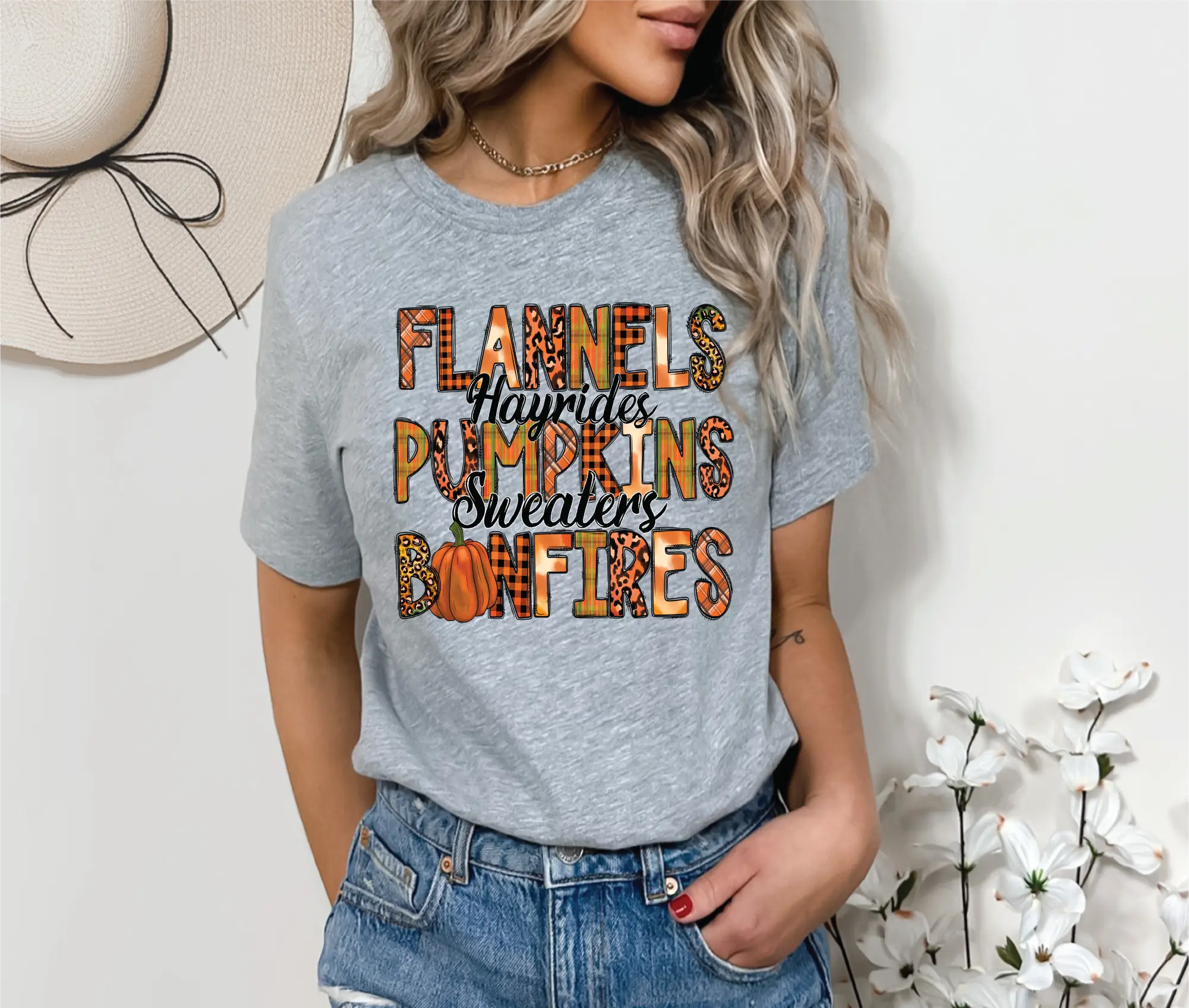 Women's Fall Flannel Short Sleeve Graphic T-Shirt