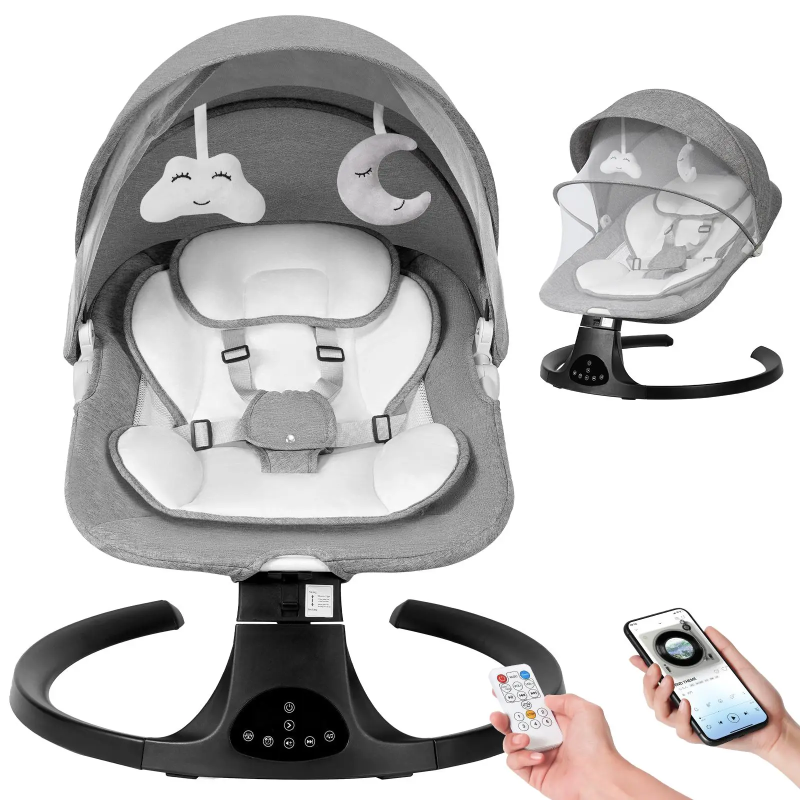 Baby Electric Bassinet swing , Baby Rocker jool , 5 Speed & 10 Lullabies, Baby Bouncer,Adapter & Battery Powered, For Indoor & Outdoor Use, Remote Con