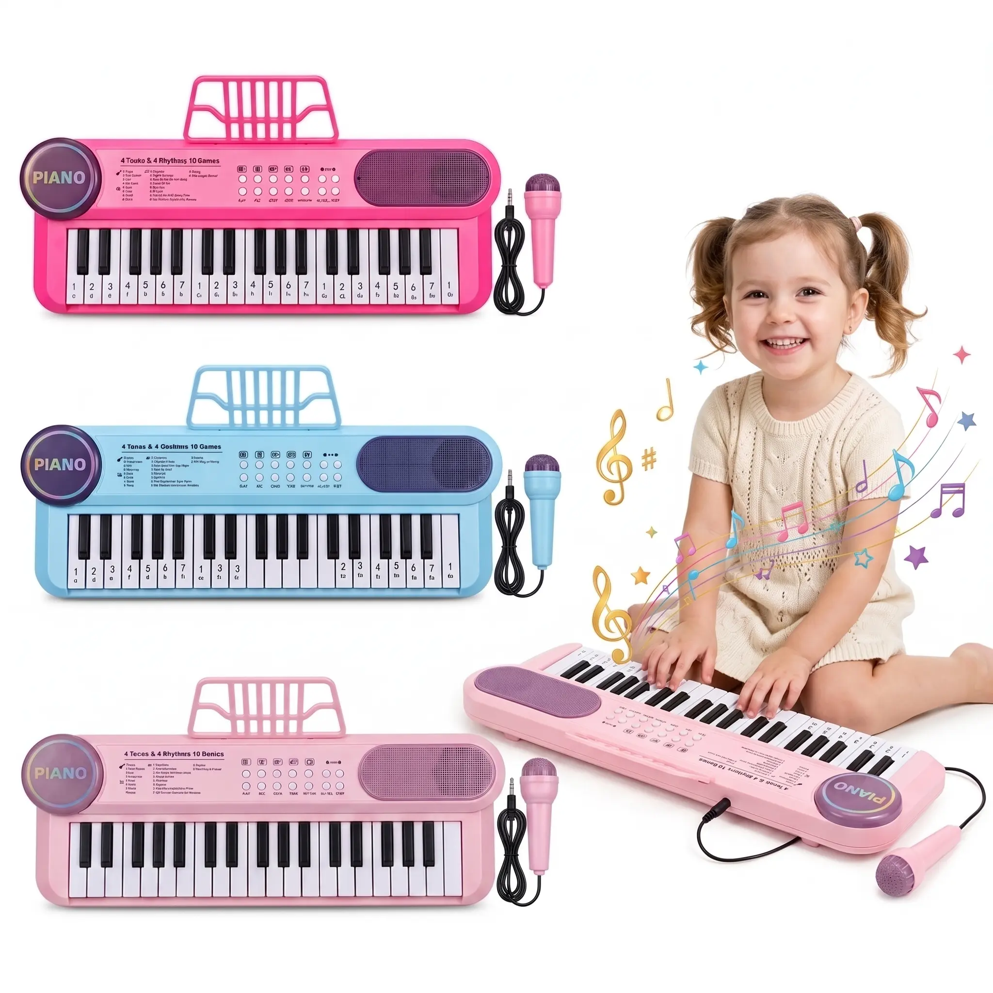 K-pop microphone Piano Toys, 37 Keys Dual Speakers Keyboard for Toddler with Microphone | Musical Educational Toys, Xmas Birthday Gift for 3 4 5 6 7 8 Year Old Girls, Pink