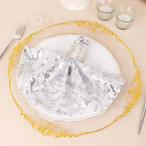 Sequin Mesh 20"x20" Napkin SIlver - Wave Embroidered Reusable Napkin