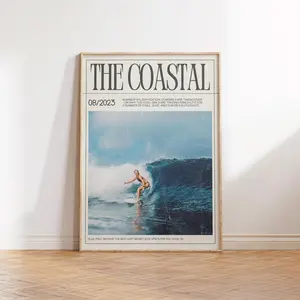 Coastal Cowgirl Magazine Cover Graphic Paper Poster, Preppy Surf Rustic Charm Multi-Size Beach Aesthetic Home Decor, Border-Inclusive Digital Download Gift for Her - Complimentary Delivery - No Frame