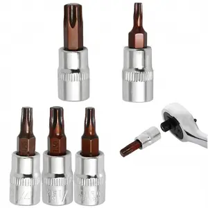5-Piece Star Screwdriver Bits Set, 1/4 Inch Square Drive Socket Tool, T15-T40 Sizes, Manual Tool Adapter, Hand Tools