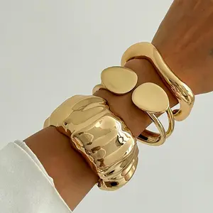 Accessories, Vintage Irregular Folded Bracelet, Premium Sense Open Alloy Bracelet Set