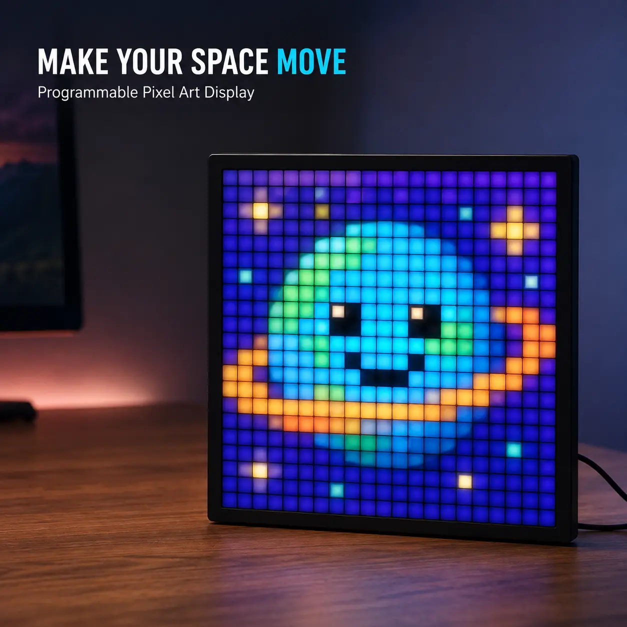 32×32 LED Pixel Display, App-Controlled Programmable Pixel Art Screen with DIY Text, Animation, Music Rhythm, Clock and Timer, USB-Powered Desk or Wall Decor for Gaming Rooms and Gifts
