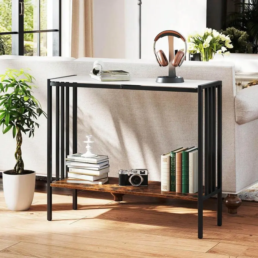 36" Console Table With Sintered Stone Tabletop & Open Shelf For Living Room