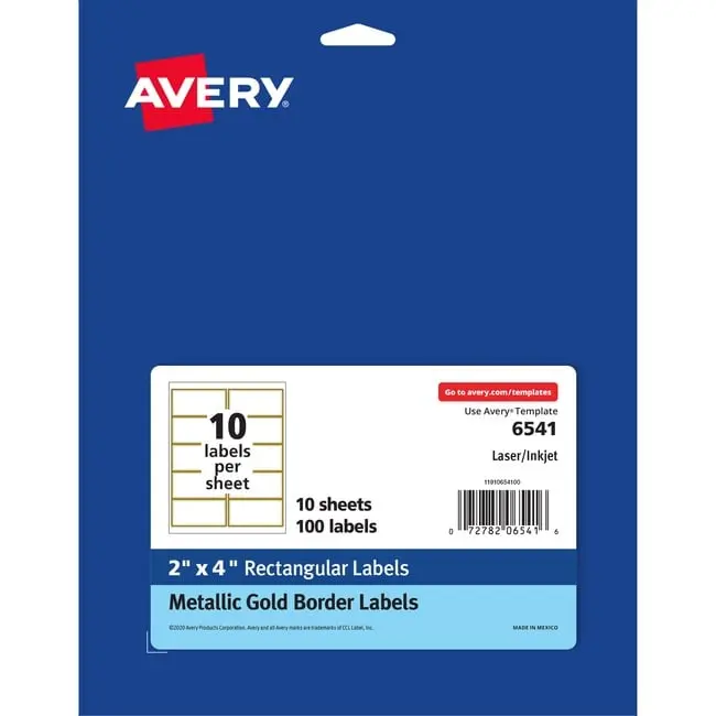Avery 2x4 in. Gold Border Address Labels - Case of 100, Laser/Inkjet Compatible, Permanent Stick Peel Stick Labels & Stickers