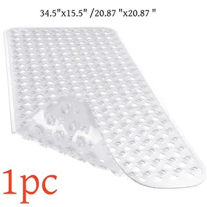 34.5"x15.5" /20.87 "x20.87 "Bathtub Mat Non Slip, Shower Mat with Strong Suction Cups & Drain Holes, Long Anti Slip Bath Tub Mat for Inside Shower, Machine Washable Fast Drying, Bathroom Essentials, Clear