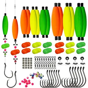 Catfish Rig Making Kit Catfishing Rig Accessories 126 count Catfish Tackle with Fishing Hook Swivels Sinker EVA Peg Float Rattle Beads Bobber Stoppers Fishing Bells Spinners
