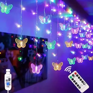 LED Fairy Light Curtain, Butterfly Twinkle Lights with Remote Control, USB-Powered Backdrop Curtains with 8 Modes, Perfect for Bedrooms, Weddings, Parties, Living Rooms, and Valentine's Day Decor