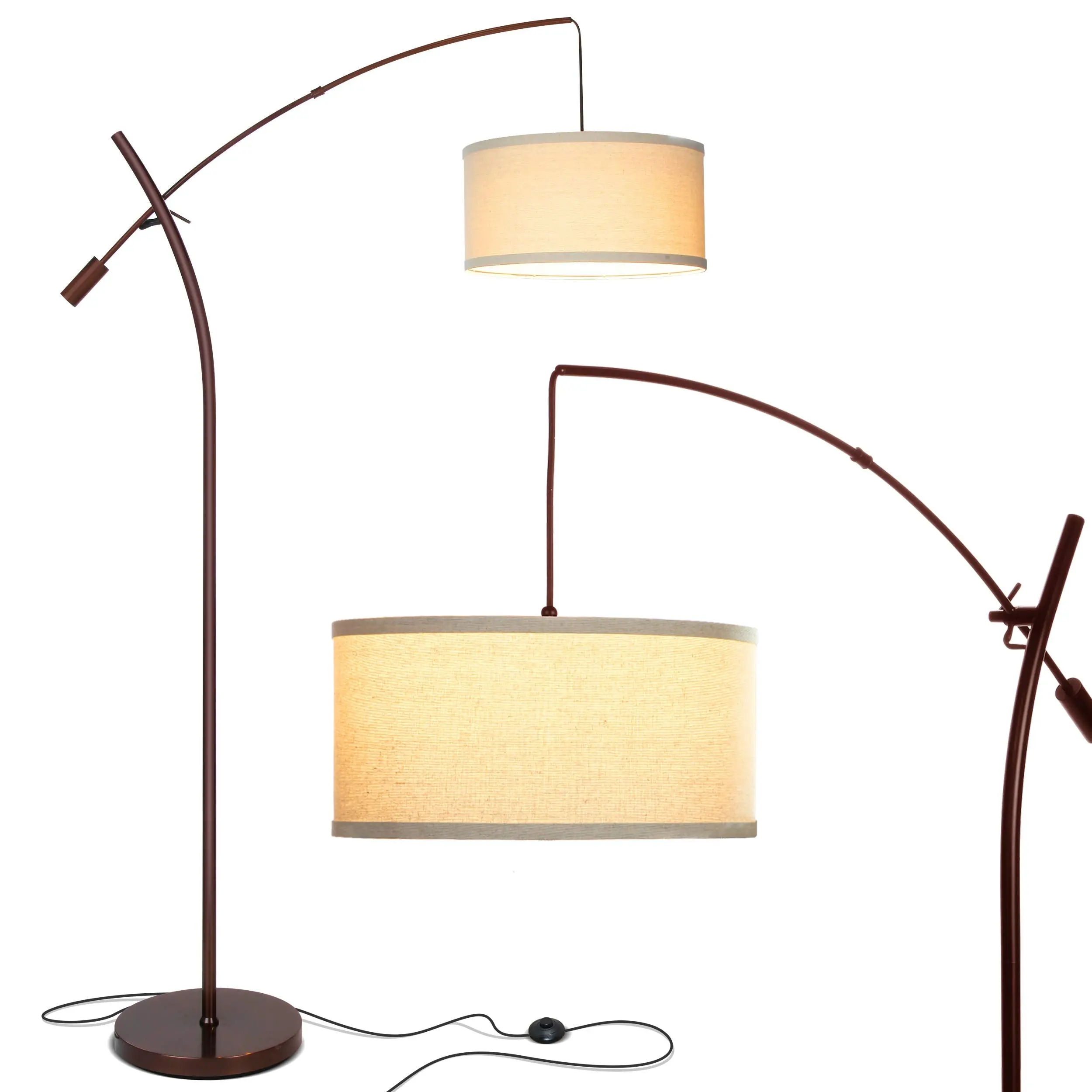Brightech Grayson LED Arc Floor Lamp- Tall Pole Standing Light Arches over Living Room Sofa or Over Bed - Adjustable Arm with Hanging Pendant Shade