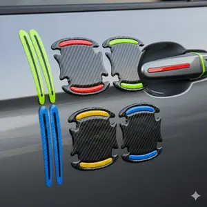 Carbon Fiber Door Handle Protection Film, High-Adhesion Easy Install Scratch Waterproof Reflective Vinyl Wrap Decal for Car SUV Truck Customization, 8-Piece Body Guard Sticker Durable Decoration Kit