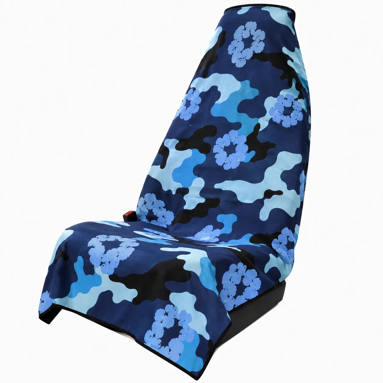 Blue Denim Tears Kapok Camo Car Seat Cover Towel with Snaps – Waterproof Quick Dry Seat Protector for Beach, Surfing, Swimming, Gym, Hiking, Camping, Pet Travel & Outdoor Adventures