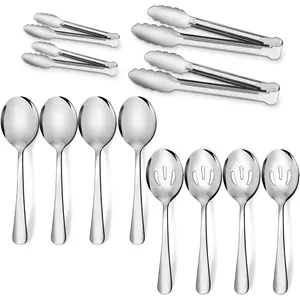 12 count Stainless Steel Serving Utensils Sets - Large Serving Spoons,Slotted Spoons,Serving Tongs,Appetizer Tongs,Utensills Sets for Buffet Catering Banquet Party ()