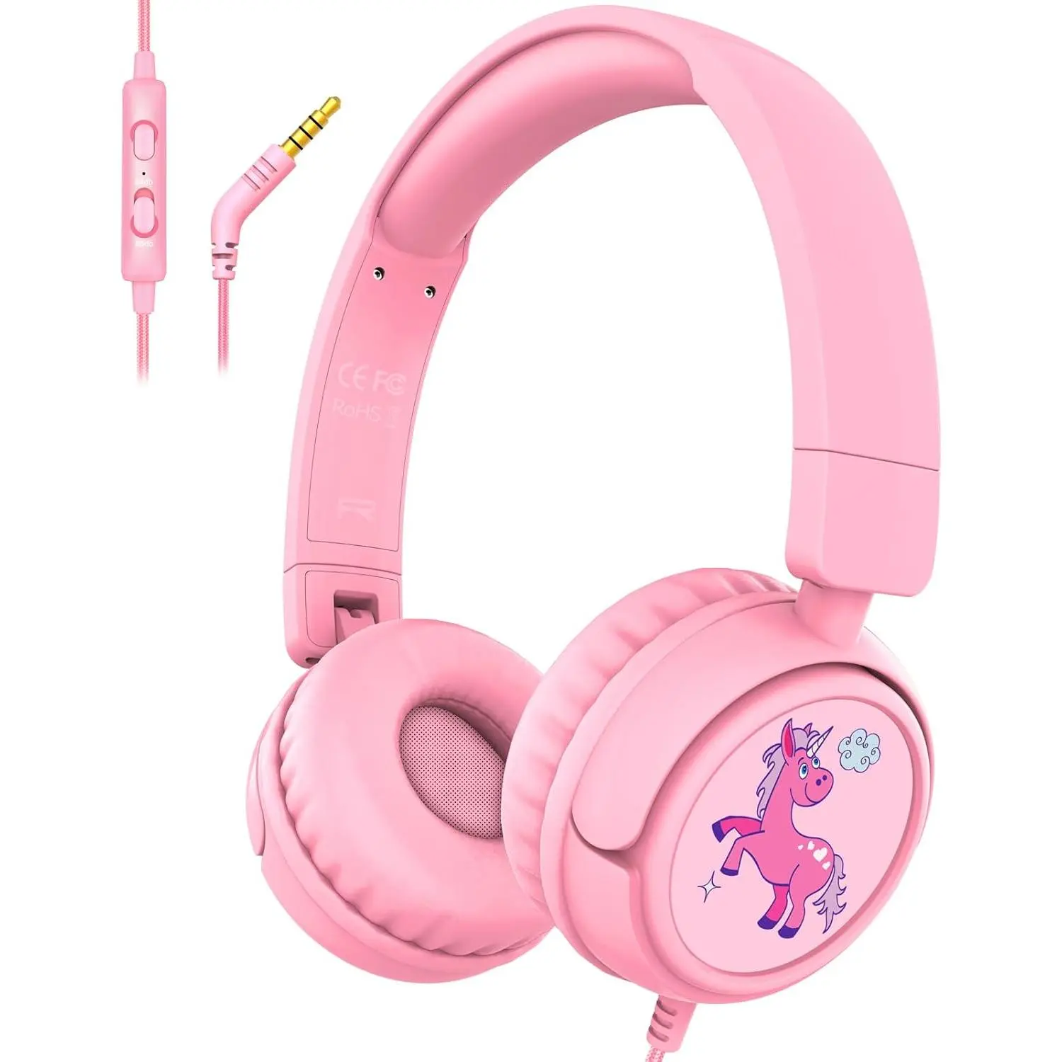 h-48 K6 Kids Headphones for Toddler & Kids Ages 2-12, 85/94dB Safe Volume Limited, Wired with 3.5mm Jack, HD Microphone, Adjustable & Foldable, On-Ear Headphones for Tablet, School, Travel, iPad
