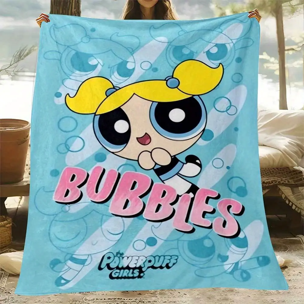 Powerpuff Girls Bubbles Throw Blanket, 90s Cartoon Fan Themed Cozy Blanket, Soft Fluffy Lightweight Blanket for All Seasons, Anti-Pilling Washable Decorative Blanket