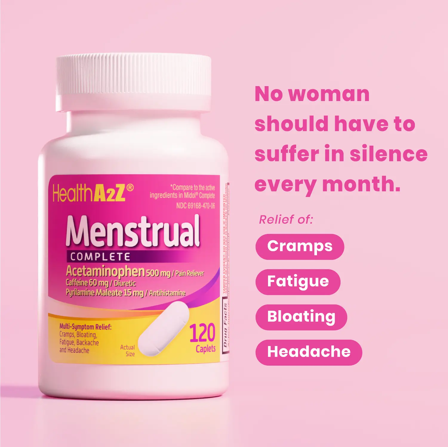 HealthA2Z Menstrual Complete Pain Relief Tablets | Relieves Cramps, Bloating, Fatigue, Backache & Headache