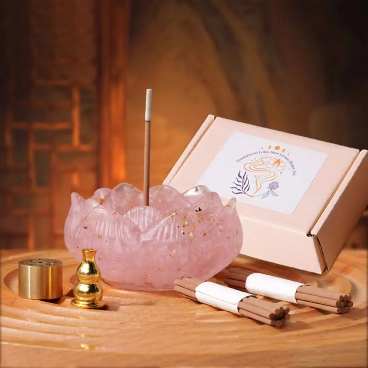 Natural Crystal Rose Quartz Dropper Resin Reiki Stone Candle Base, Aromatherapy Cornucopia Healing Decor Gift Box Set for Christmas & Spring, Chakra Healing Crystals, Crystal Design