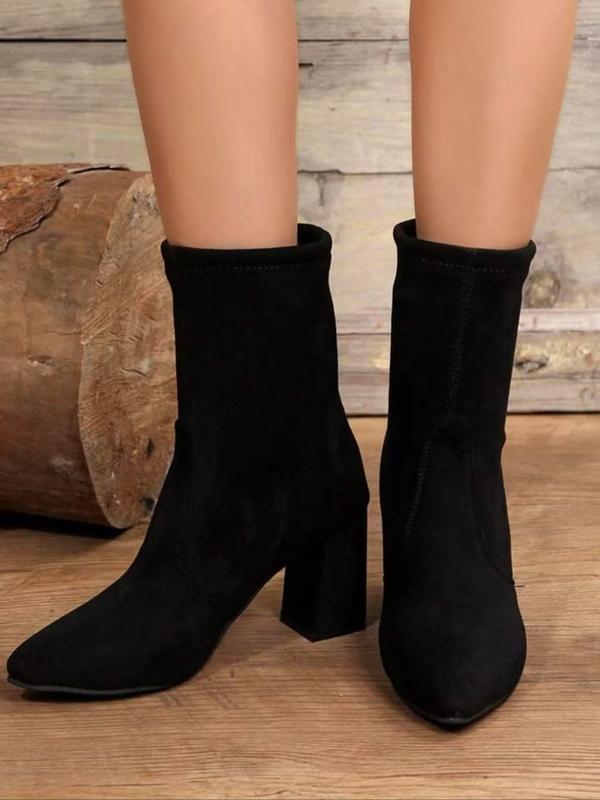 Elegant Women's High Heel Round Toe Short Boots, Comfortable Fashion Rubber Sole Shoes for Fall & Winter, Modern Plain Design