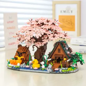 Sakura Tree House Building Blocks Set, Capybara Bricks Kit, Cute Micro Particles Model, Creative DIY Landscape Suite, Home Decor Gift