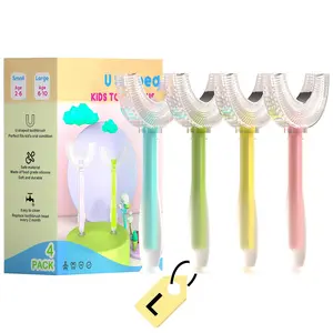 U Shaped Kids Toothbrush 4 Pack, U-Type Whole Mouth Toothbrush for Kids (Age 6-10)
