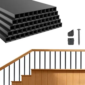 VEVOR 125 Pack Deck Balusters, 3/4 in Squarex 26 in Long Aluminum Railing Spindles, Hollow Metal Decking Stair Balusters with Connectors, Screws, for Deck, Porch Staircase Railing Fence, Black
