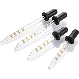 4 Pack, 1 mL Glass Eye Dropper with Measurement - Long & Short, Bent & Straight Tip Calibrated Glass Medicine Droppers, Accurate Dose Pipette Dropper for Essential Oils, Feeding, Ear, Lab, Health Care