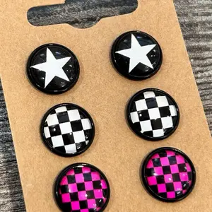 Checkered Star Cabochon Stud Earrings Set 12mm - Fashion Accessory new trend creative stud fashion fashion jewelry trendy
