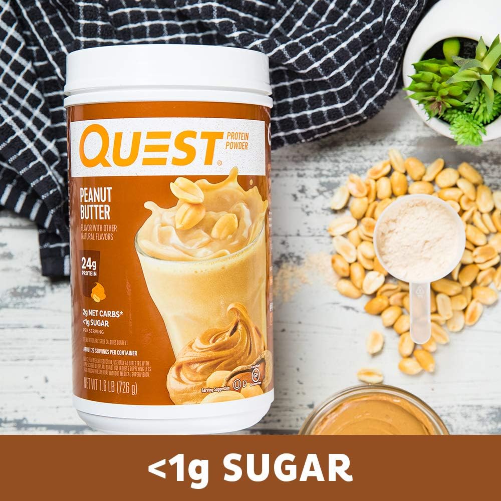 Quest Nutrition Peanut Butter Protein Powder 23g Protein 1g Sugar Low Carb Gluten Free 1.6 Pound 23 Servings Energy Drink