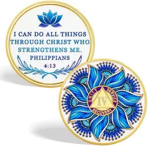 1-20 Year Value Valor Vow Mandala Meditation 4 Year Sobriety Coin - Inspirational Four Year Sober Chip, AA Coins Medallions Recovery Chips Sobriety Gifts for Women Men Alcoholics Anonymous Addiction Recovery Gift