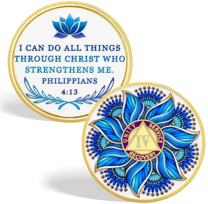 1-20 Year Value Valor Vow Mandala Meditation 4 Year Sobriety Coin - Inspirational Four Year Sober Chip, AA Coins Medallions Recovery Chips Sobriety Gifts for Women Men Alcoholics Anonymous Addiction Recovery Gift