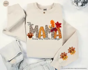 Personalized This Mama Loves Her Little Turkeys Sweatshirt, Thanksgiving Mama Sweatshirt, Fall Mom Gift, Custom Kids Names Sweater